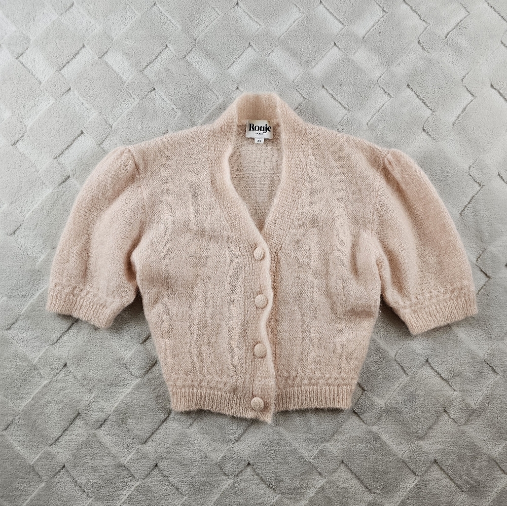 Rouje Blush Pink Fuzzy Cropped Cardigan